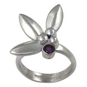 Anillo de Plata 925 con Flor y Amatista para Mujer, Elegante Idea de Regalo de Joyería - Product Image 3