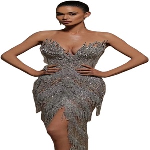 Vestido de Verano para Mujer, Talla Única, Estilo Boho, Azul, Hasta la Rodilla, Sin Tirantes, Natural, Ecológico, Sexy, con Cordones, Media Manga, con Volantes, Elegante y Holgado - Product Image 1