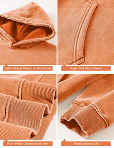 เสื้อมีฮู้ดขนาดใหญ่พิเศษสำหรับผู้ชายและผู้หญิงผ้าฝ้าย100% ลำลองซักด้วยกรดโลโก้ตามสั่ง - Product Image 5