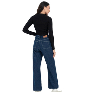 Pantalones vaqueros de pierna ancha de mujer de tiro alto usados de marca de fábrica hechos a medida baratos al por mayor último diseño OEM - Product Image 3