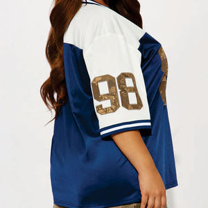 Camiseta Deportiva Extra Grande Personalizada para Mujer con Estampado de Número, Manga Corta, Transpirable, OEM, Marca Privada, Estilo Jersey de Fútbol Americano - Product Image 6