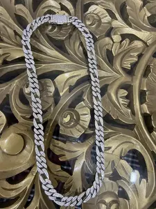 Chaîne à maillons cubains Figaro en argent sterling 925 12mm collier en acier inoxydable diamant Moissanite entièrement glacé pour hommes - Product Image 3