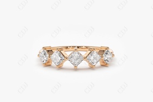 Anillo de oro amarillo de 14 quilates con certificado GIA de diamante Natural de corte princesa, banda de boda elegante de media eternidad y anillo de compromiso para mujer - Product Image 3