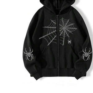 Customizable 100% Cotton Men's Heavyweight Zipper Hoodie Solid & Screen <b>Printed</b> with Rhinestones for Autumn - Product Image 3