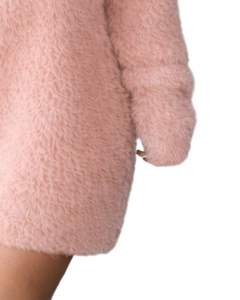 Robe pull en tricot moelleux rose blush personnalisée pour femmes, col en V, manches longues, douce, en peluche, chaude pour l'hiver, mode, OEM, vente en gros, fabrication sur mesure - Product Image 5