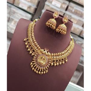 Parure Collier et Boucles d'Oreilles en Laiton Finition Antique – Style Traditionnel Élégant pour Femmes et Filles – Idéal Cadeau de Mariage, Festivals et Cérémonies - Product Image 1