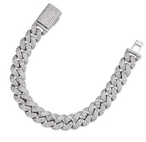 Pulsera Cubana con Incrustaciones de Moissanita de 10-20 mm, Pulsera de Tenis con Moissanita, Joyería de Boda, Joyería Chapada en Oro Blanco - Product Image 3