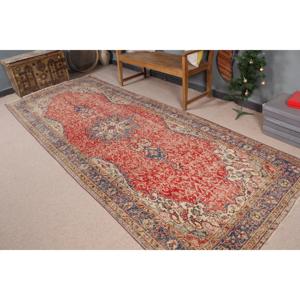 Turkish Rug, 4.6x11.7 ft <b>Runner</b> Rug, <b>Red</b> Patchwork Wool Vintage Rug - Product Image 1