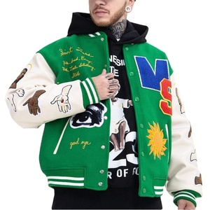 Chaquetas Varsity de Lana con Bordado Chenille y Logotipo Personalizado para Hombre, Chaquetas de Cuero Verde Vintage con Mangas de Cuero para Hombre - Product Image 6