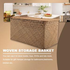 Caja de Almacenamiento de Mimbre Tejida a Mano con Tapa, Organizador de Cesta Tejida Natural para el Hogar - Product Image 3