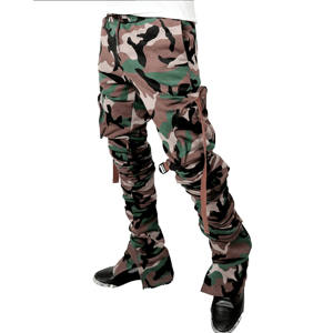 2025 Custom Men's Casual Cotton Printed Logo Joggers Patchwork Stacked Sweatpants with Streetwear Flare Track Pants - Product Image 3