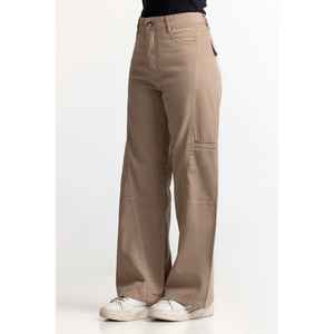 Pantalones Cargo de Pierna Recta y Corte Holgado en Color Marrón Claro, Cintura Alta, Tejido Transpirable de Mezcla de Lona, Modelo Básico WM-NDJ-SS24-010, Pantalones Casuales - Product Image 1