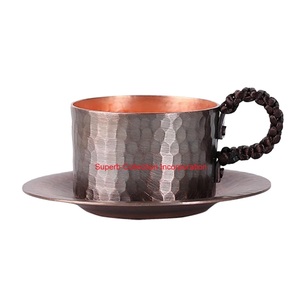 Handmade Pure Copper Hammered <b>Tea</b> <b>Cup</b> And Saucer <b>Set</b> Creative Copper Coffee Mug With Plate For Home Restaurant & Gifting - Product Image 2