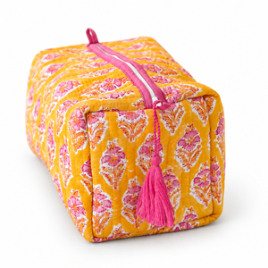 Étui matelassé floral bohème imprimé au bloc, artisanal, 100 % coton, écologique, léger, petite capacité, fermeture éclair, doux - Product Image 6