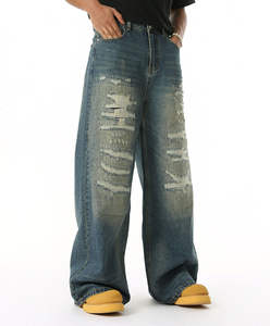 Pantalons en denim vêtements pour hommes délavés à l'acide pantalons en jeans personnalisés coupe ample pantalons à la mode élégant moderne vêtements décontractés pantalons pour hommes - Product Image 1