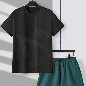 Conjunto de camiseta y pantalones cortos de secado rápido transpirable para hombre con logotipo personalizado conjunto corto de gran tamaño de verano hecho en Pakistán - Product Image 2