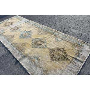 Alfombra de lana hecha a mano clásica Beige azul de 5x12,5 pies, respaldo de látex rectangular de retazos de estilo turco para sala de estar, dormitorio, felpa de piel - Product Image 4