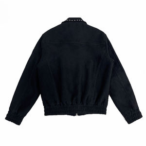 High Street Fashion Custom Suede <b>Bomber</b> <b>Jackets</b> <b>Men</b> Women Quality High Rivets Zipper Closure Washed Autumn Winter Use - Product Image 2