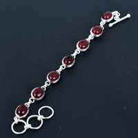 Bracelet chaîne en argent sterling 925 fait main avec grenat rouge et serti clos, style vintage, cadeau idéal pour petite amie et amis