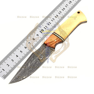 Cuchillo utilitario de hoja fija de acero de Damasco personalizado con mango de madera Natural de hueso de camello para caza y Camping - Product Image 3
