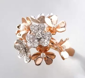 พวงดอกไม้แหวนโทนคู่14K โรสโกลด์แลปปลูกเพชรกลุ่มเครื่องประดับดอกไม้ของขวัญสำหรับเธอกลีบทองค็อกเทลแหวน - Product Image 3