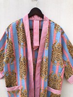 Kimono Katun Cetak Blok Tangan Motif Harimau, Jubah Mandi Lembut, Gaun Bungkus, Pasokan Grosir dengan Harga Terbaik