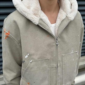 Veste rembourrée universitaire zippée pour hommes personnalisée de haute qualité Style Streetwear éclaboussures de peinture brodée 100% coton saison d'hiver - Product Image 3