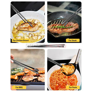 Pinzas Largas Finas Profesionales, Juego de Acero Inoxidable Negro de 12 y 10 Pulgadas, Agarre Antideslizante, Aptas para Lavavajillas y Microondas - Product Image 3