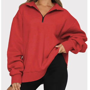 Color sólido Mujeres Media cremallera Sudaderas Manga larga Calidad superior Mujeres Cuarto Zip Pullover Sudaderas con bolsillos - Product Image 5