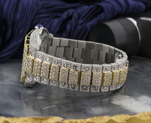 Montre-bracelet squelette de luxe en moissanite glacée, bicolore or et argent, style hip-hop vintage, boîtier carré, mouvement automatique ETA, bling - Product Image 3