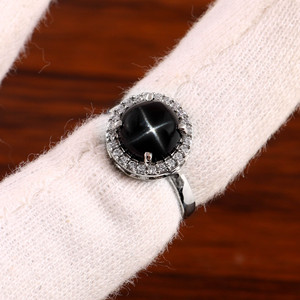 Bán Buôn Sang Trọng 925 Sterling Silver Bạc Đồ Trang Sức Mỹ Màu Đen Sao Sapphire Nhẫn Phụ Nữ Engagement Wedding Featuring Kim Cương Ngọc Trai Chính - Product Image 6