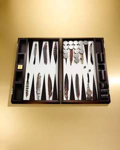 Jeu de société de backgammon en cuir imprimé UV de qualité supérieure avec dames en résine pour cadeaux - Product Image 4