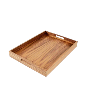 Élégant plateau de service en bois au design antique avec poignées en métal Plateau de petit-déjeuner au fini naturel Ustensiles de cuisine - Product Image 6