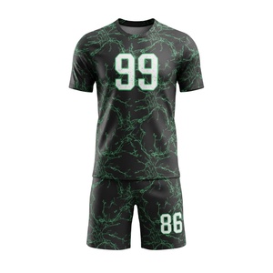 Ensemble de maillots de football personnalisés noirs avec imprimé marbré vert et éclairs, uniforme de football sublimé, kit d'entraînement d'équipe, tenue de sport pour hommes - Product Image 1