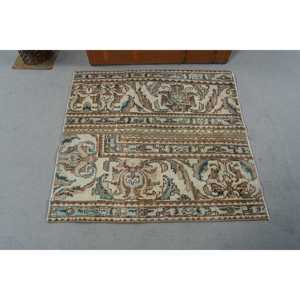 3.3x3.5 ft Turkish Rug, Vintage Rug, <b>Brown</b> Southwestern <b>Wool</b> Rug - Product Image 3