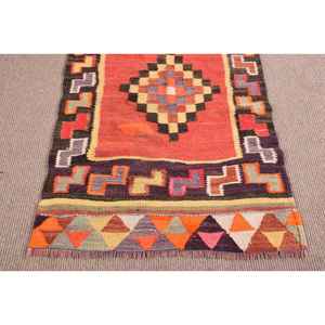 3x10.8 ft Vintage Rug, Turkish <b>Runner</b> Rug, <b>Red</b> Solid Wool Rug - Product Image 5