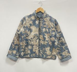 Veste d'hiver bohème unisexe en coton Kantha fait à la main manteau court Kantha à fleurs indiennes avec pardessus Style bohème pour femmes - Product Image 2
