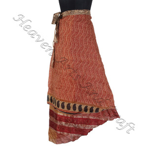 Jupe portefeuille en soie sari pour femmes, achats en ligne, vente en gros de robe portefeuille en soie indienne sari vintage, jupe enveloppante réversible - Product Image 5