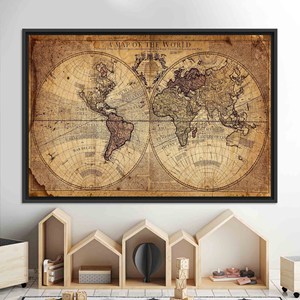 Impresión en lienzo de mapa del mundo vintage: decoración de pared del Viejo Mundo, lienzo con marco negro - Product Image 1