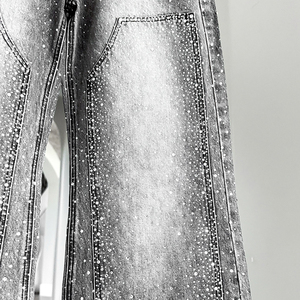 Pantalones Vaqueros de Mezclilla de Pierna Recta de Alta Calidad Personalizados por el Fabricante, Jeans de Moda Urbana con Cristales de Estrás para Hombre - Product Image 3