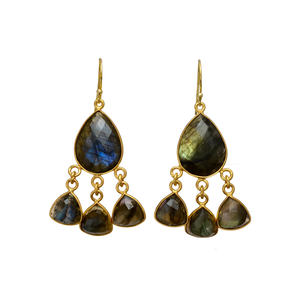 Boucles d'oreilles pendantes et à goutte en argent 925 avec labradorite et placage or, bijoux tendance pour les mariages, les fêtes, cadeaux - Product Image 1