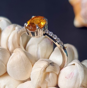 925スターリングシルバークラシックナチュラルシトリン石英ジルコン宝石ファインリング結婚式婚約パーティー用; 手作りの熟練 - Product Image 4
