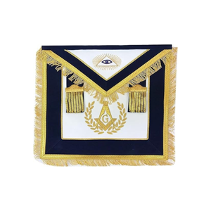 Ensemble de tablier de maître maçon maçonnique bleu marine brodé à la main avec col à franges et gantelet - Product Image 4