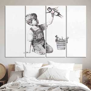 Transforme su espacio con la impresión artística en lienzo de Banksy Boy - Decoración moderna, JUEGO DE 4 LIENZOS - Product Image 1