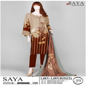 Élégant 3 pièces de haute qualité pour dames brodé coton de pelouse non cousu Salwar Kameez indien pakistanais maître copie séchage rapide tout - Product Image 4