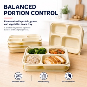 Boîte alimentaire biodégradable à 4 compartiments en amidon de maïs, étanche et jetable - Product Image 5