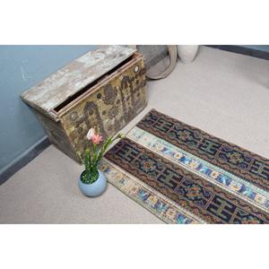 Alfombra Turca Vintage de 2.5x4.6 pies, Alfombra Pequeña, Alfombra de Lana Azul - Product Image 5