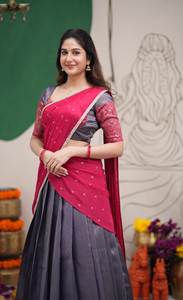 Lehenga Saree en soie pour femmes avec chemisier brodé, tenue ethnique traditionnelle - Product Image 3