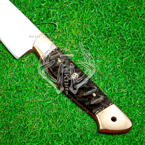 Cuchillo de Chef de cocina de hoja D2 hecho a medida de alta calidad, corte suave, agarre de mano perfecto con Funda de cuero de cobre de cuerno de toro - Product Image 3