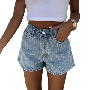 Stylish Stone Printed Denim Shorts 2025 Premium Washed <b>Women's</b> Shorts New Customize Summer <b>Jeans</b> Shorts for <b>Women</b> - Product Image 2